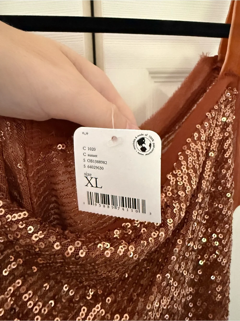 NWT Free People Shimmer & Shine Bodysuit in Sunset Orange Brown Sequins Size XL